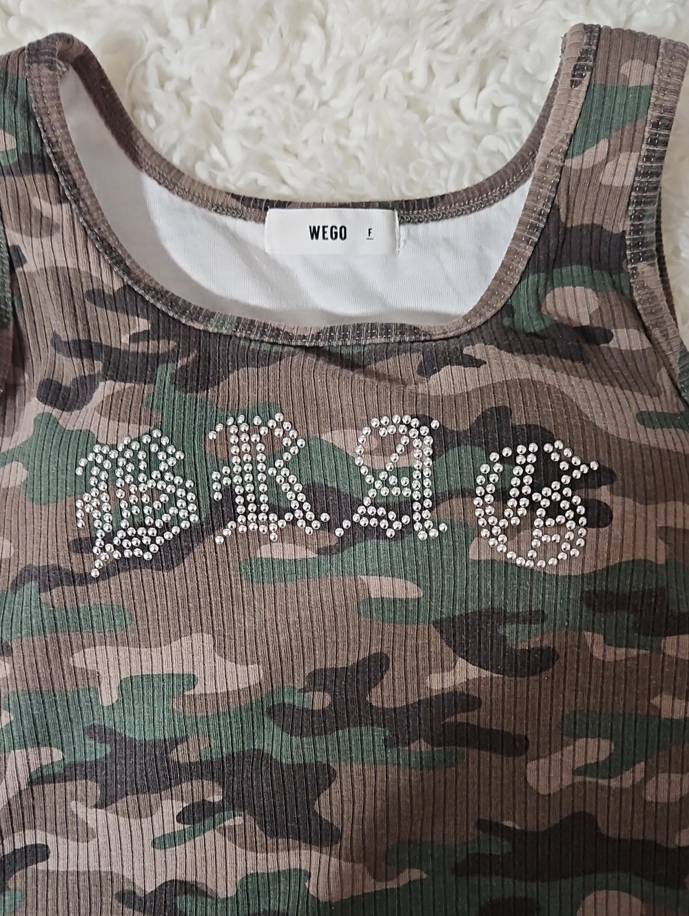 Camo Rhinestone 'BRAG' Ribbed Tank - Picture 2 of 7